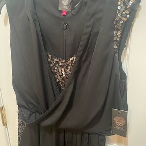 New Vince Camuto Black Asymmetrical Dress with Sequin Accents